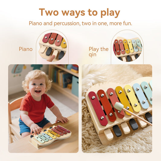 2-in-1 Wooden Xylophone & Piano for Toddlers