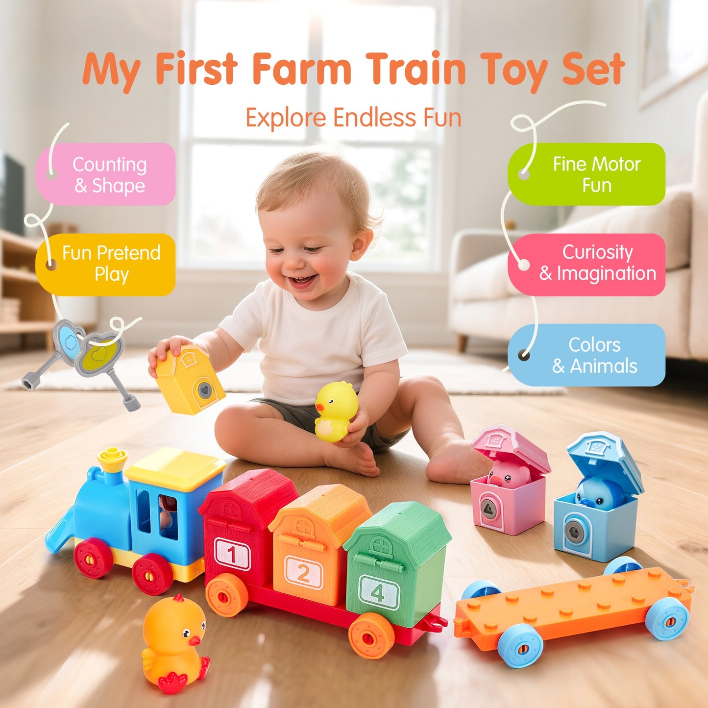 Montessori Train Set with Farm Animals