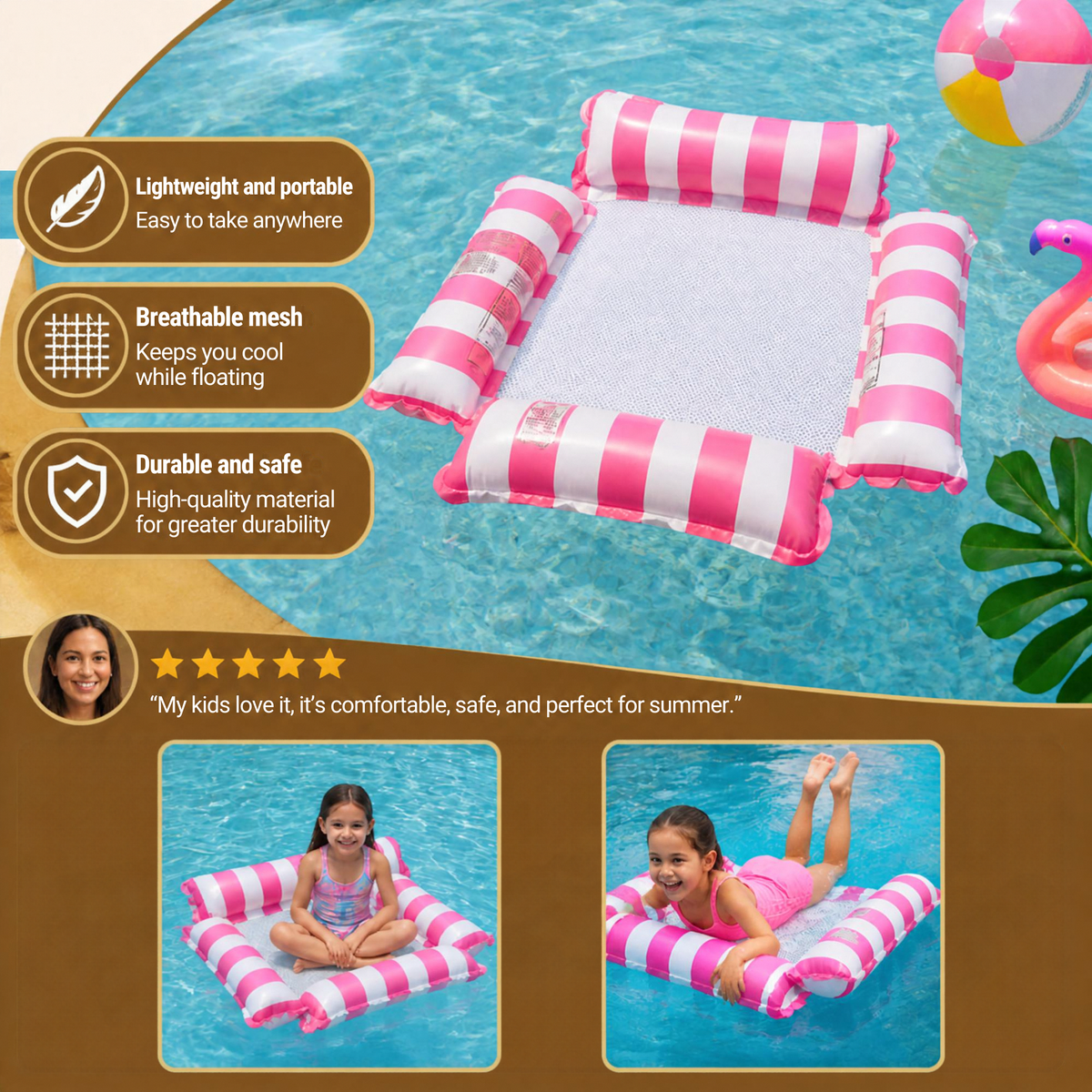 Kids' Inflatable Pool Seat & Mesh Surface Water Hammock