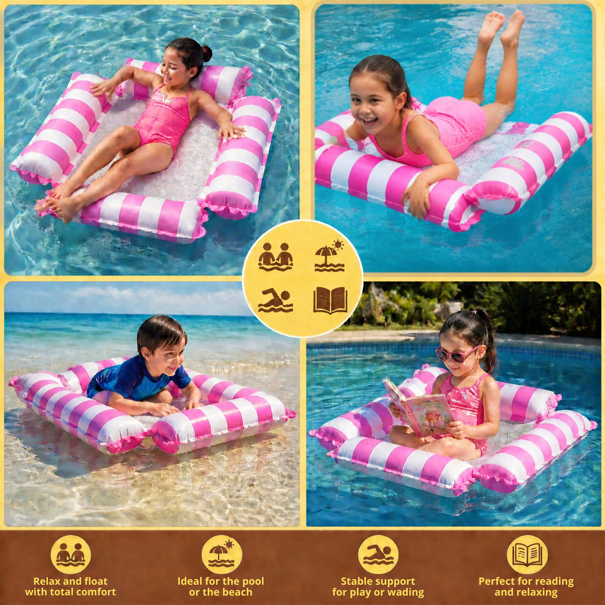 Kids' Inflatable Pool Seat & Mesh Surface Water Hammock