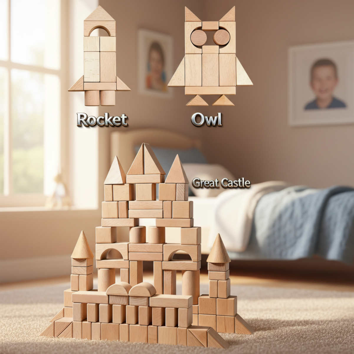 100-Piece Wooden Building Blocks Set for Creative Play