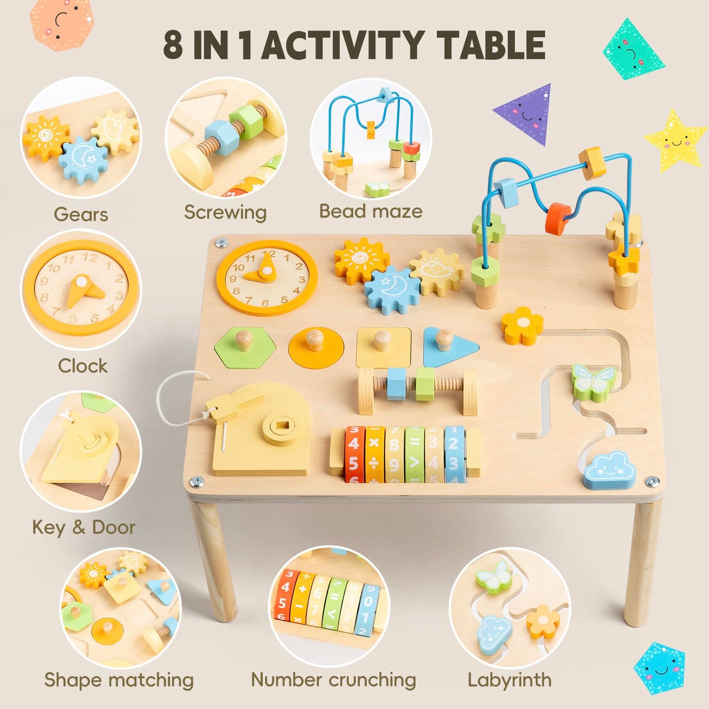 8-in-1 Montessori Activity Table – Macaron Colors & Fine Motor Skills