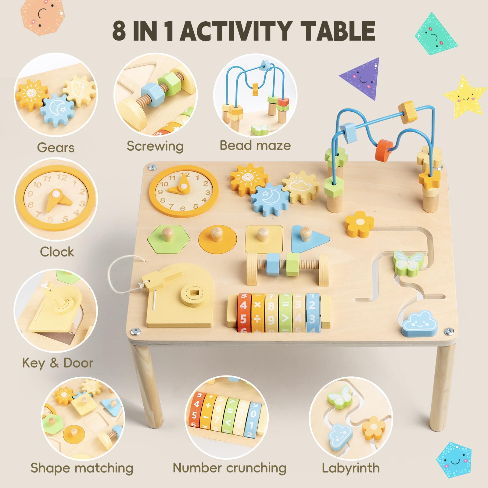 8-in-1 Montessori Activity Table – Macaron Colors & Fine Motor Skills