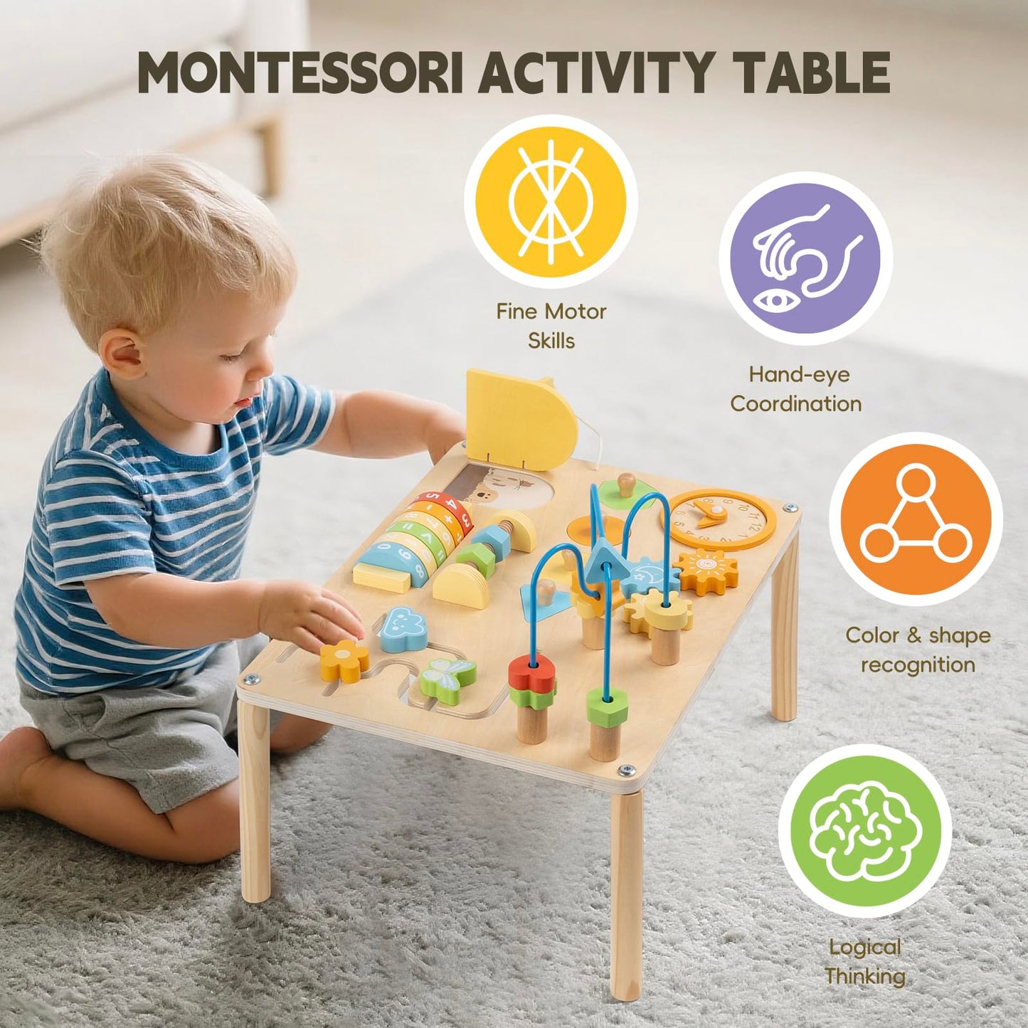 8-in-1 Montessori Activity Table – Macaron Colors & Fine Motor Skills