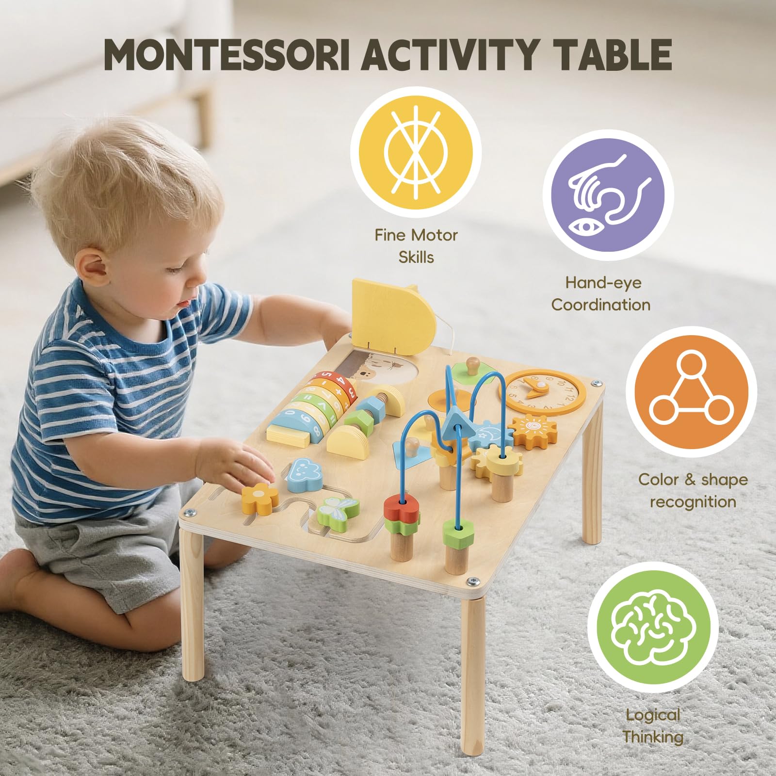 8-in-1 Montessori Activity Table – Macaron Colors & Fine Motor Skills