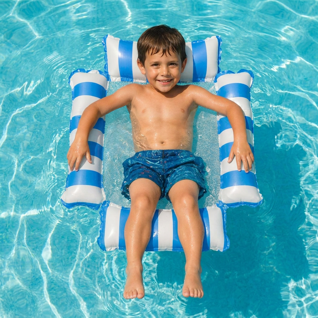 Kids' Inflatable Pool Seat – Mesh Surface Water Hammock & Balance Battle Game