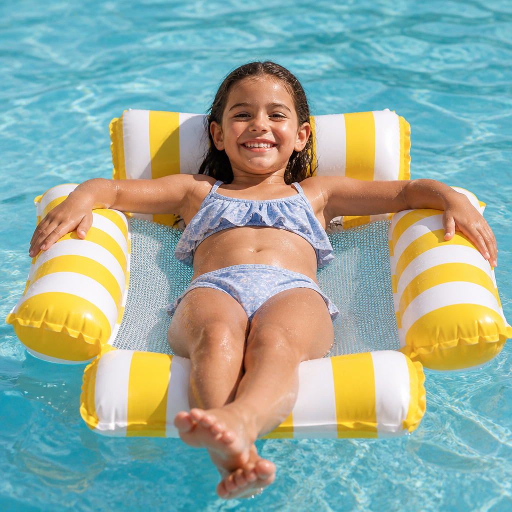 Kids' Inflatable Pool Seat – Mesh Surface Water Hammock & Balance Battle Game