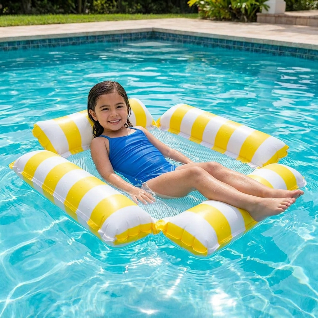 Kids' Inflatable Pool Seat – Mesh Surface Water Hammock & Balance Battle Game