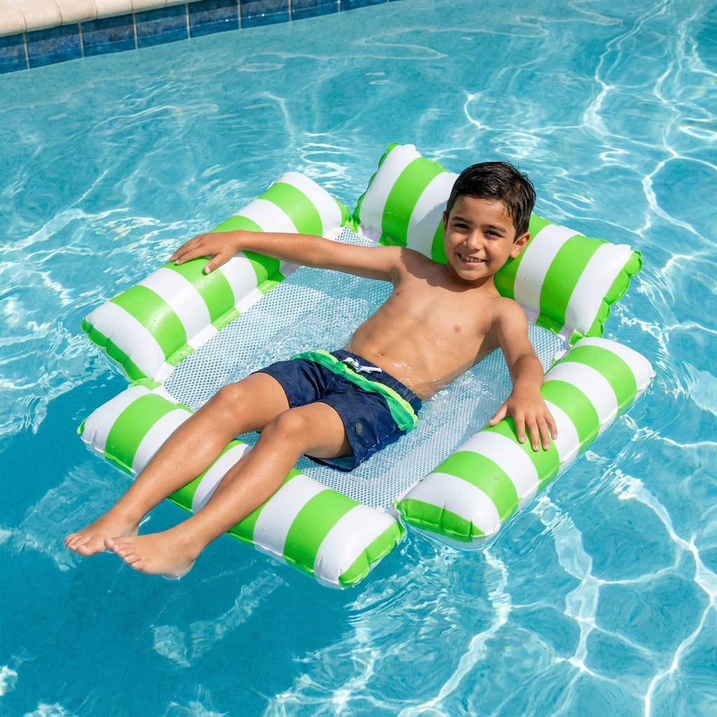 Kids' Inflatable Pool Seat – Mesh Surface Water Hammock & Balance Battle Game
