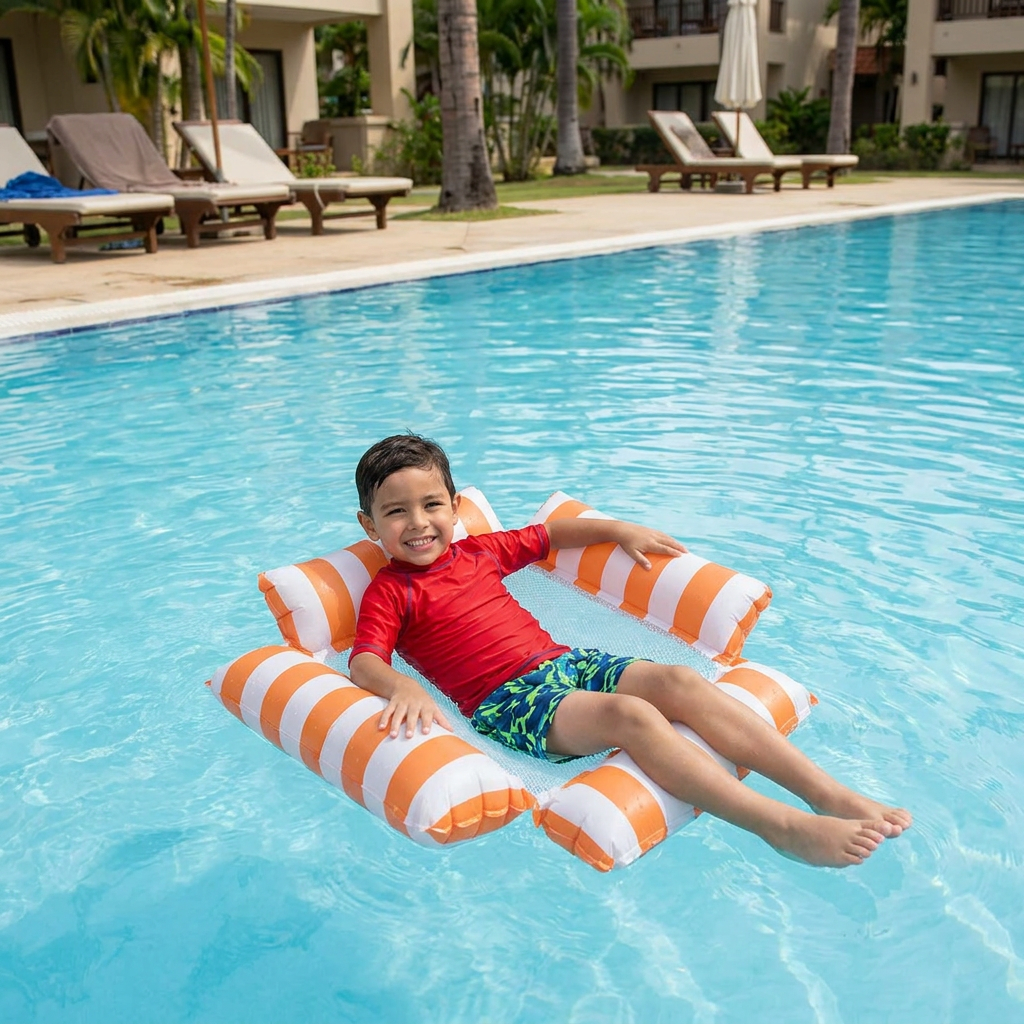 Kids' Inflatable Pool Seat – Mesh Surface Water Hammock & Balance Battle Game