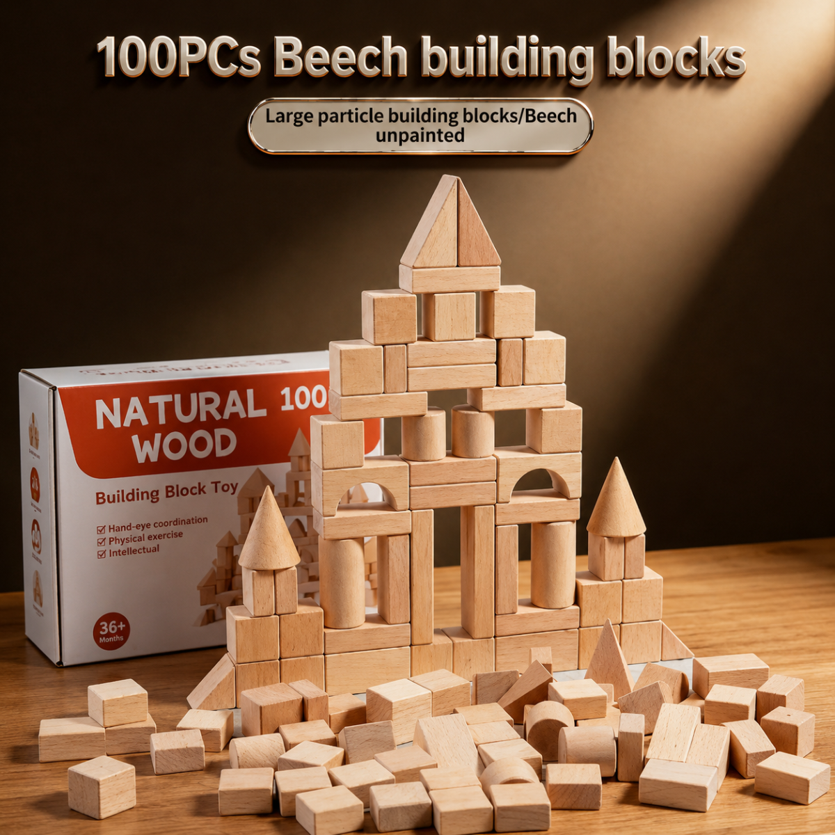 100-Piece Wooden Building Blocks Set for Creative Play