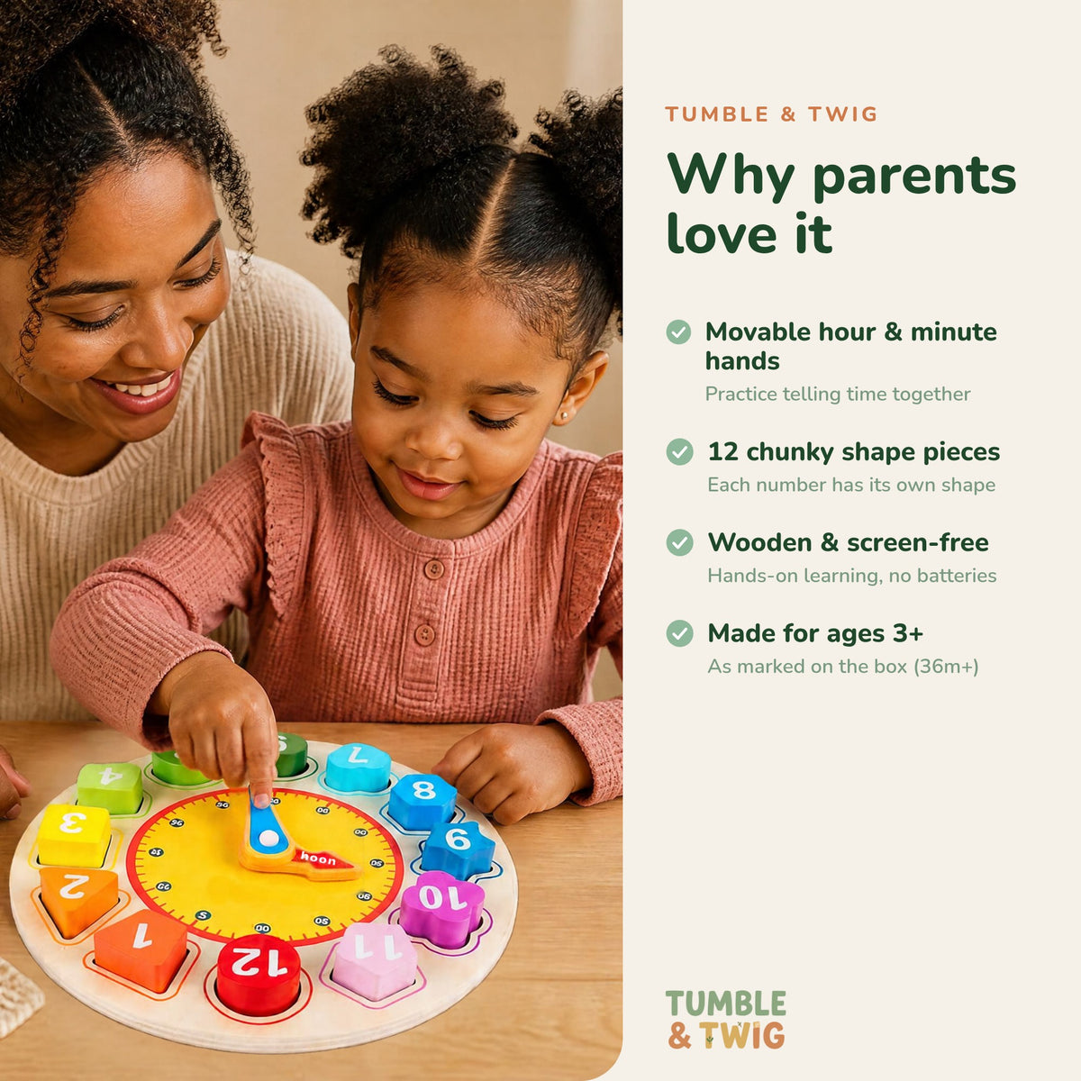 Tumble & Twig's Wooden Learning Clock
