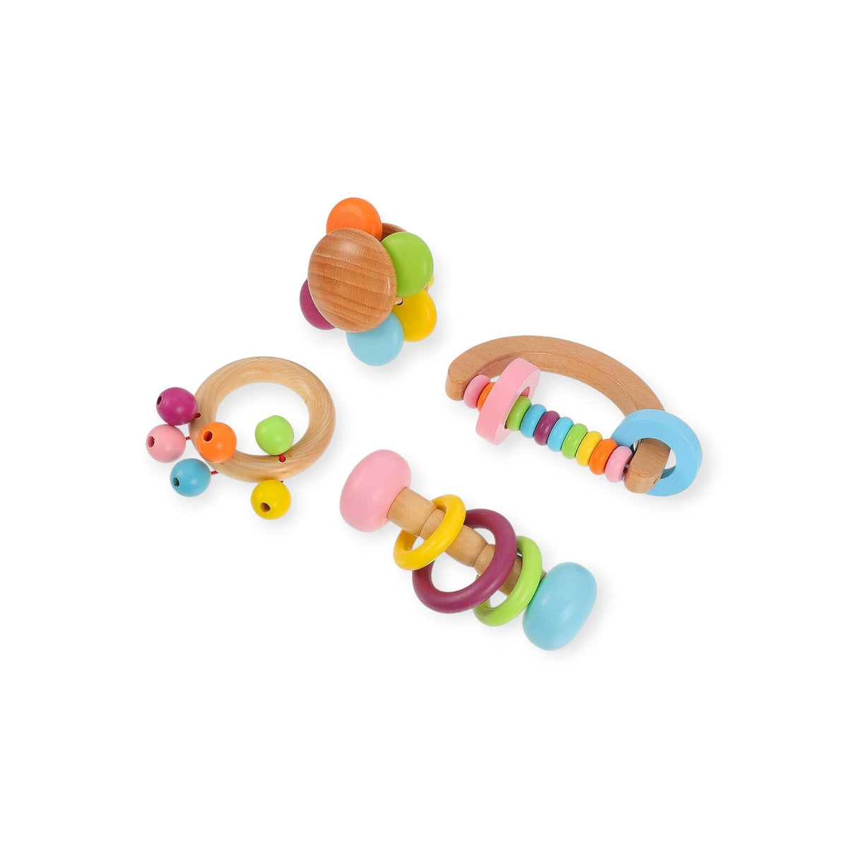 Montessori Wooden Baby Rattle Set (4 Pack)