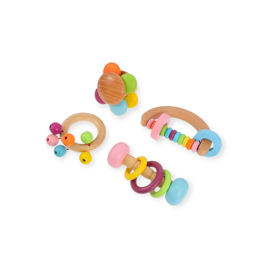 Montessori Wooden Baby Rattle Set (4 Pack)