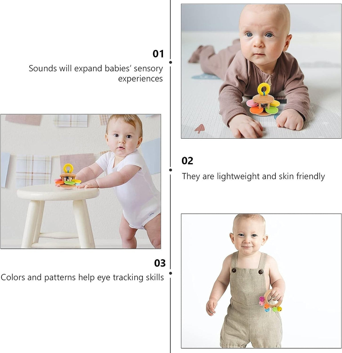 Montessori Wooden Baby Rattle Set (4 Pack)