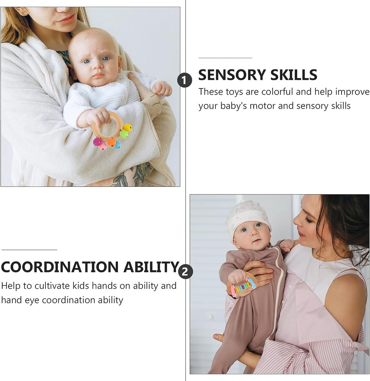 Montessori Wooden Baby Rattle Set (4 Pack)