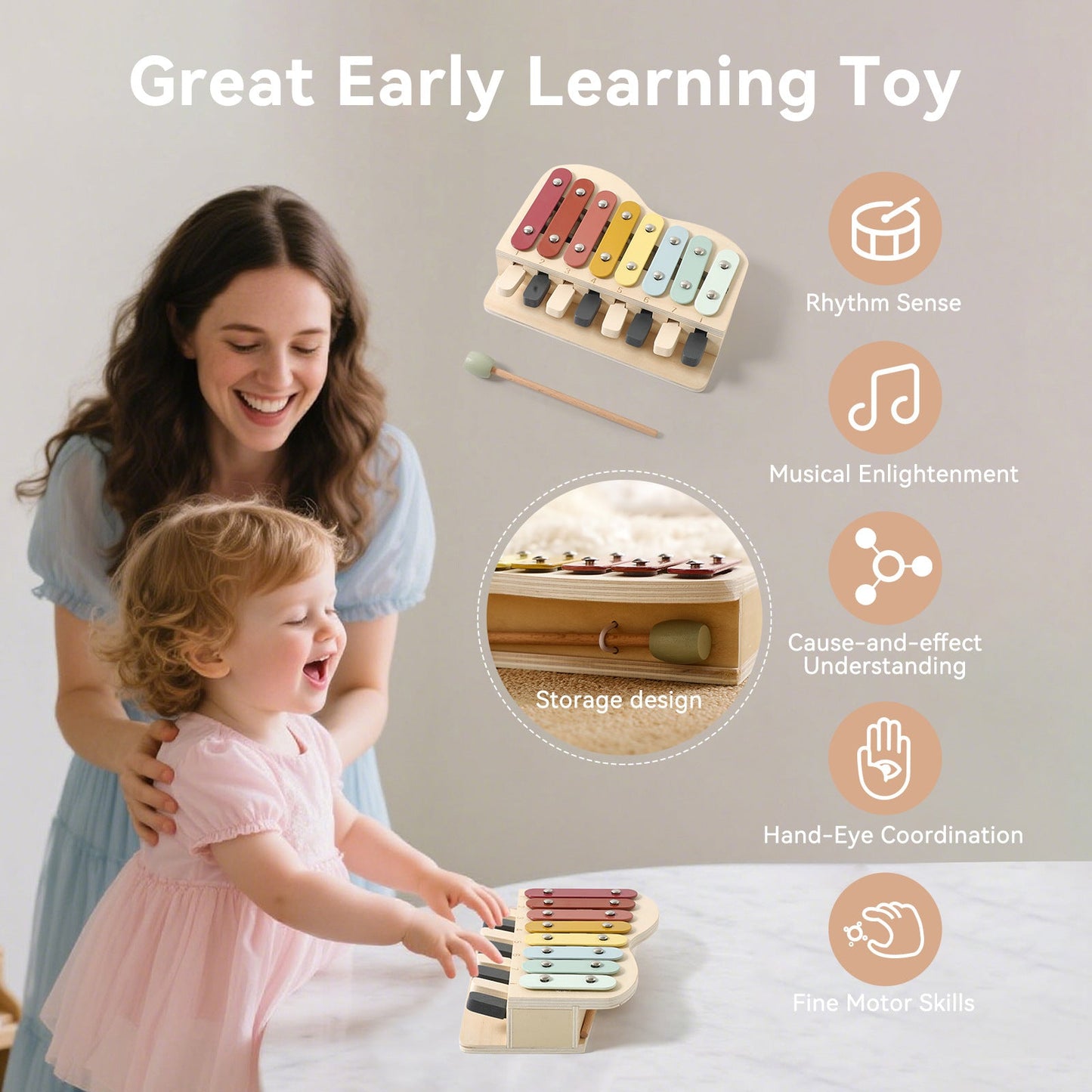 2-in-1 Wooden Xylophone & Piano for Toddlers