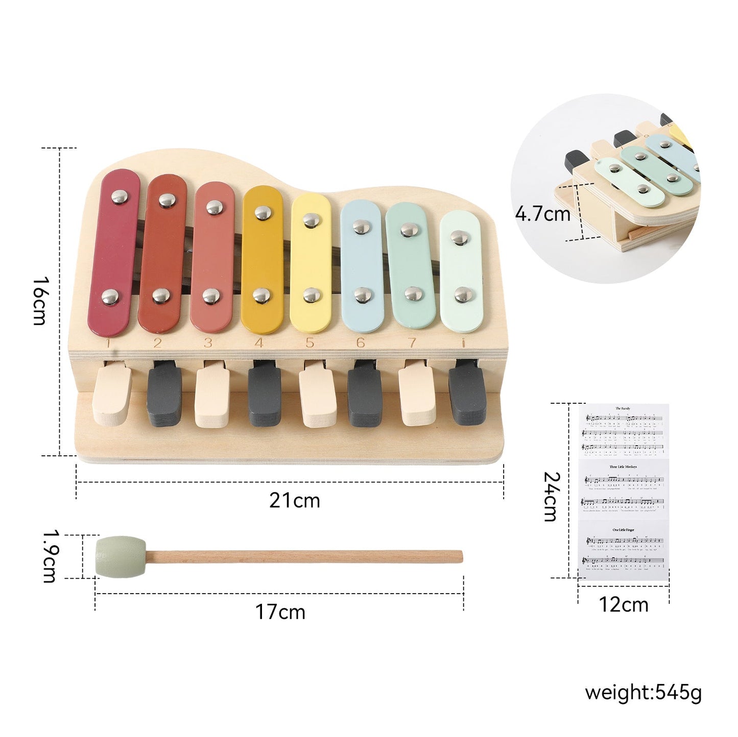 2-in-1 Wooden Xylophone & Piano for Toddlers
