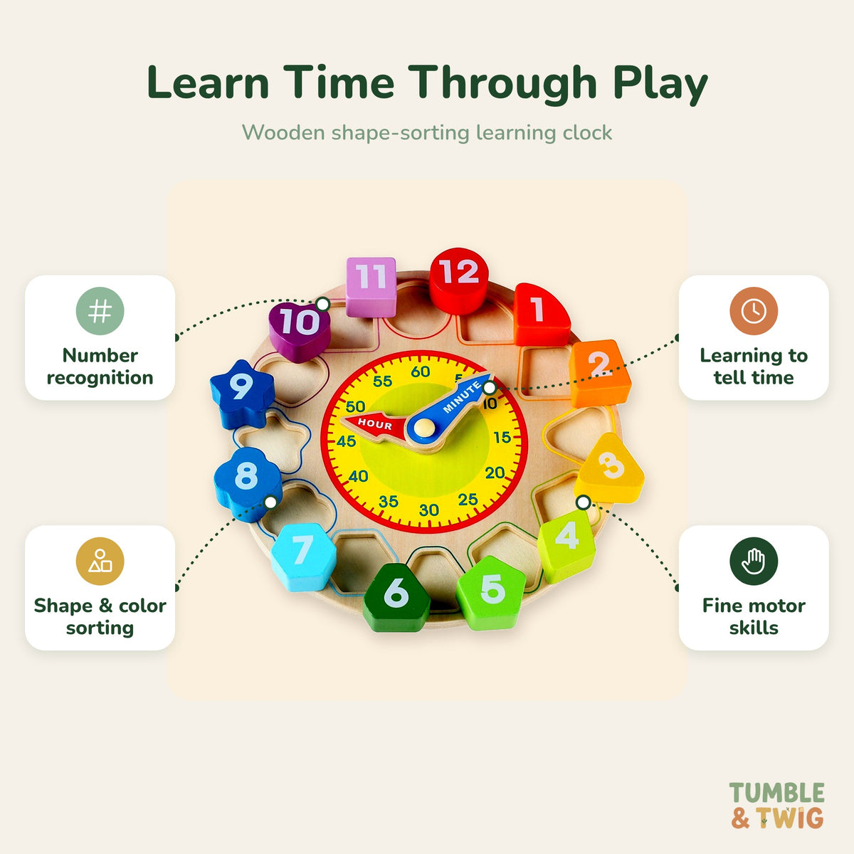 Tumble & Twig's Wooden Learning Clock